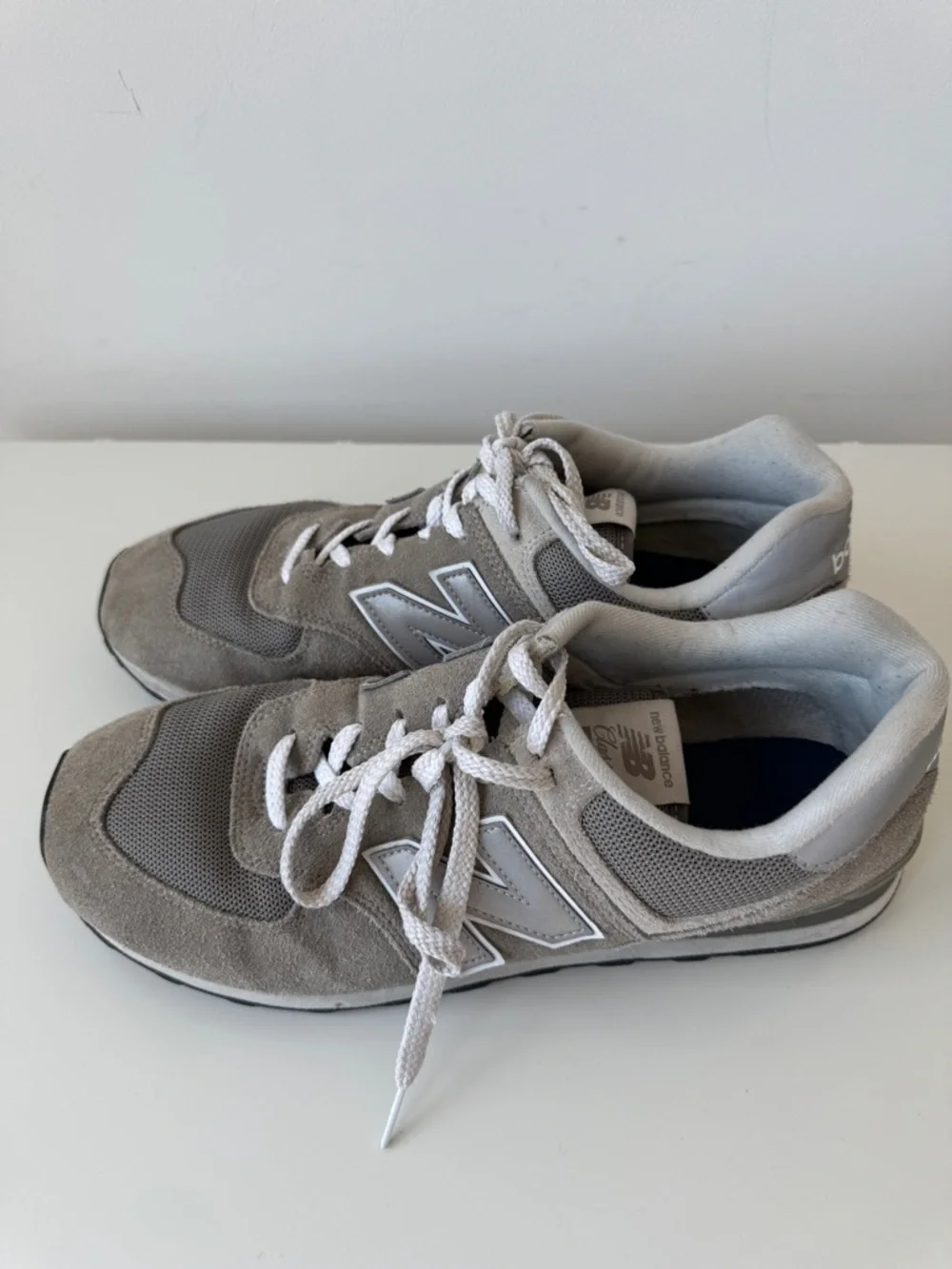 New Balance ML574 White Gray Mesh Suede Sneaker Sz 12 (Runs Small fits 11) Men